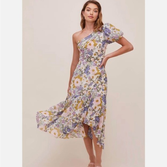 ASTR the Label Dresses & Skirts - ASTR the Label Santorini Off White Retro Floral Midi Dress Size XS One Shoulder